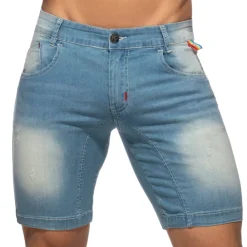 Addicted Shorts-Bermuda Jeans Rainbow Tape Bleu Indigo