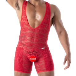 TOF Paris Bodys Sexy|Tenues Sexy-Body à Poches en Dentelle Fluide Rouge