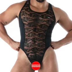 TOF Paris Bodys Sexy|Tenues Sexy-Body String en Dentelle Fluide Noir