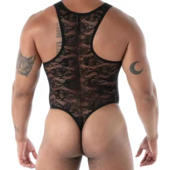 TOF Paris Bodys Sexy|Tenues Sexy-Body String en Dentelle Fluide Noir