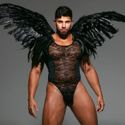 TOF Paris Bodys Sexy|Tenues Sexy-Body String en Dentelle Fluide Noir