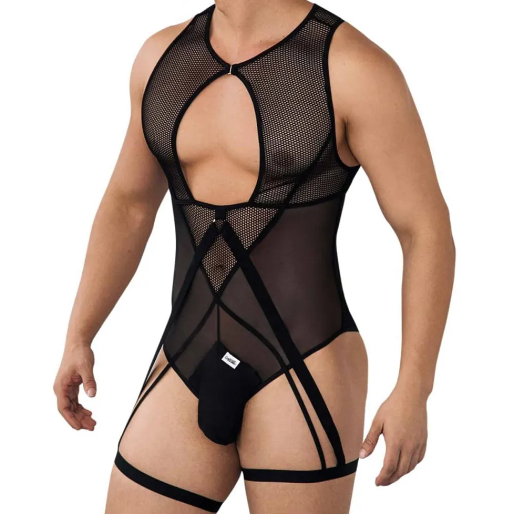 CandyMan Bodys Sexy|Tenues Sexy-Body String Jarretière Résille Noir