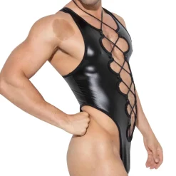 Omohonia Bodys Sexy|Tenues Sexy-Body String Maxx Simili Cuir Noir