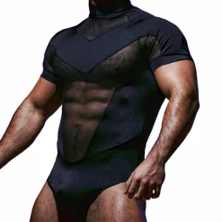 Omohonia Bodys Sexy-Body Zeus à Manches Courtes Noir