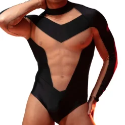 Omohonia Bodys Sexy-Body Zeus Noir à Manches Longues Noir - Chair