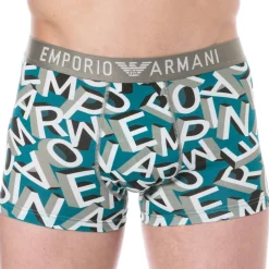 Emporio Armani Boxers-Boxer Bold All Over Lettering Coton Bleu Paon