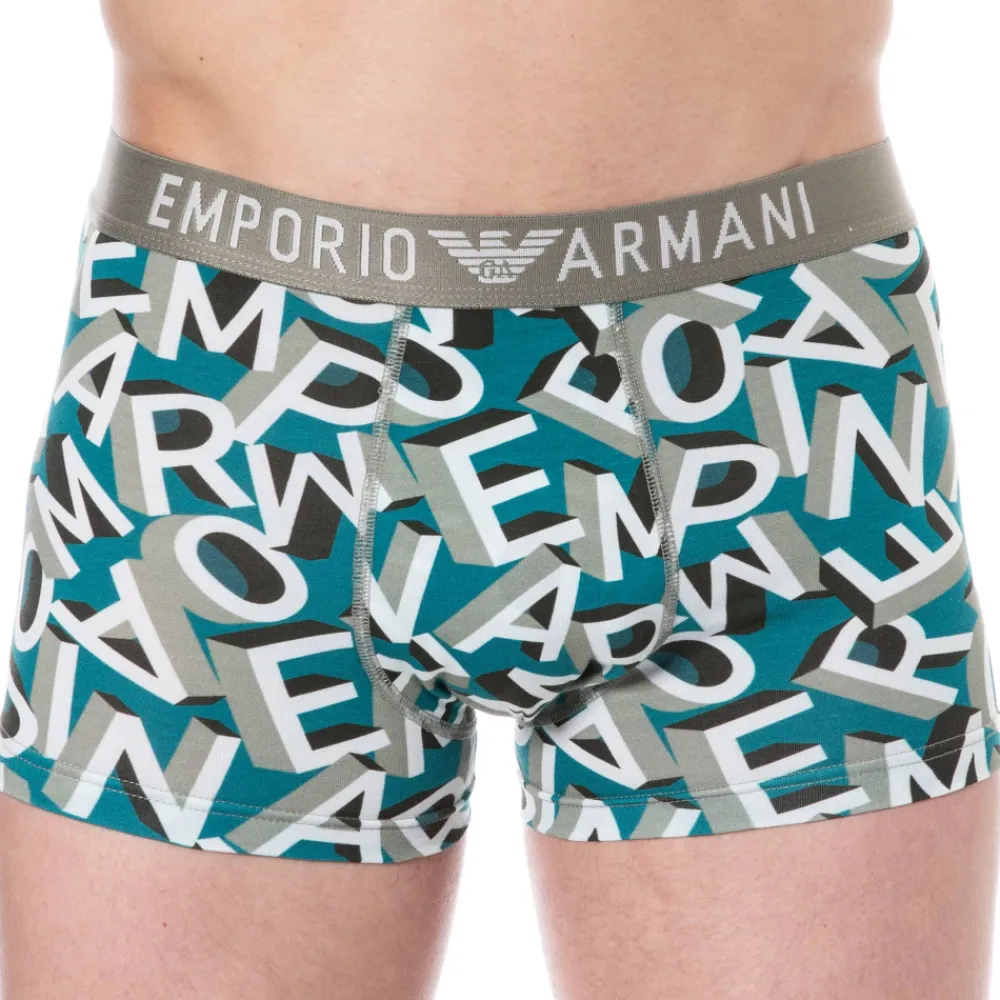 Emporio Armani Boxers-Boxer Bold All Over Lettering Coton Bleu Paon