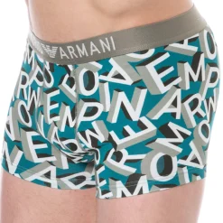 Emporio Armani Boxers-Boxer Bold All Over Lettering Coton Bleu Paon