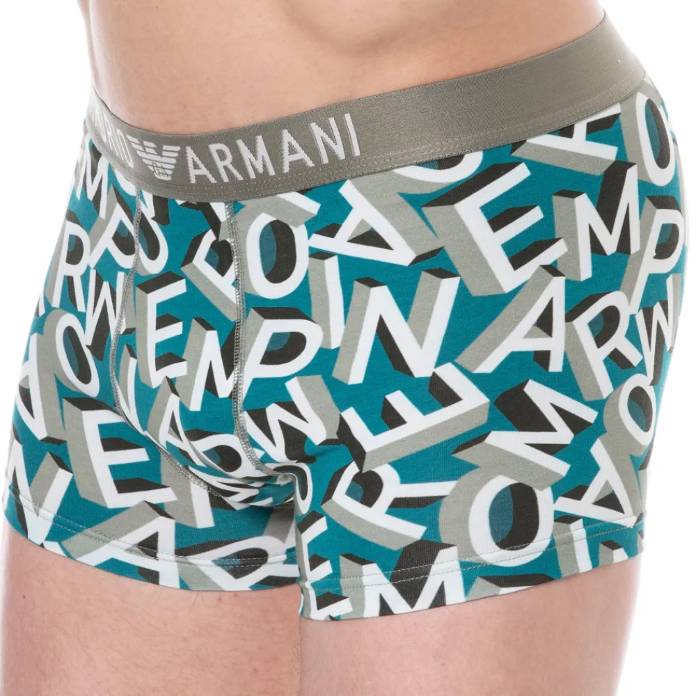 Emporio Armani Boxers-Boxer Bold All Over Lettering Coton Bleu Paon