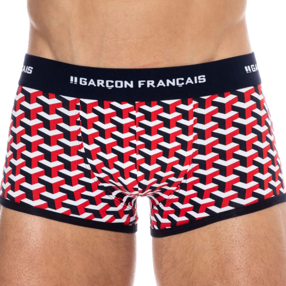 Garçon Français Shortys|Boxers-Boxer Court Coton Géométrique Bleu Marine