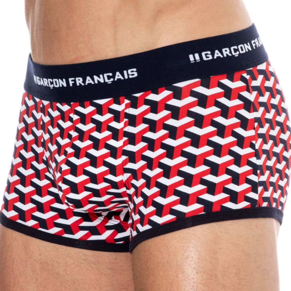 Garçon Français Shortys|Boxers-Boxer Court Coton Géométrique Bleu Marine