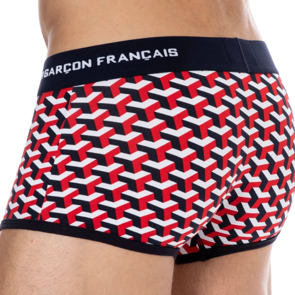 Garçon Français Shortys|Boxers-Boxer Court Coton Géométrique Bleu Marine