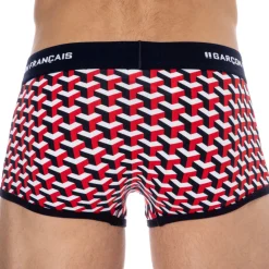 Garçon Français Shortys|Boxers-Boxer Court Coton Géométrique Bleu Marine