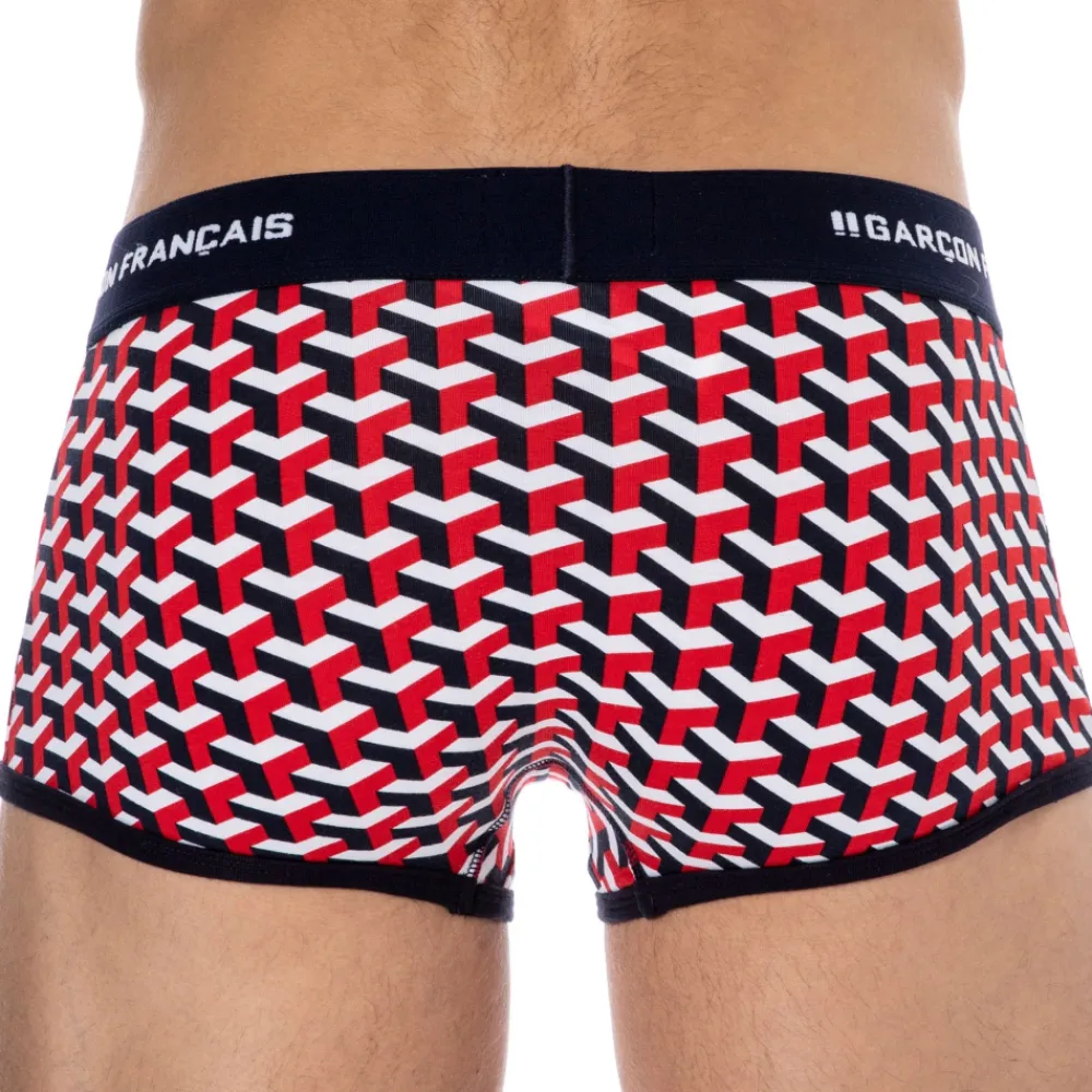 Garçon Français Shortys|Boxers-Boxer Court Coton Géométrique Bleu Marine
