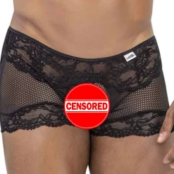 CandyMan Boxers Sexy-Boxer Court Dentelle et Résille Noir