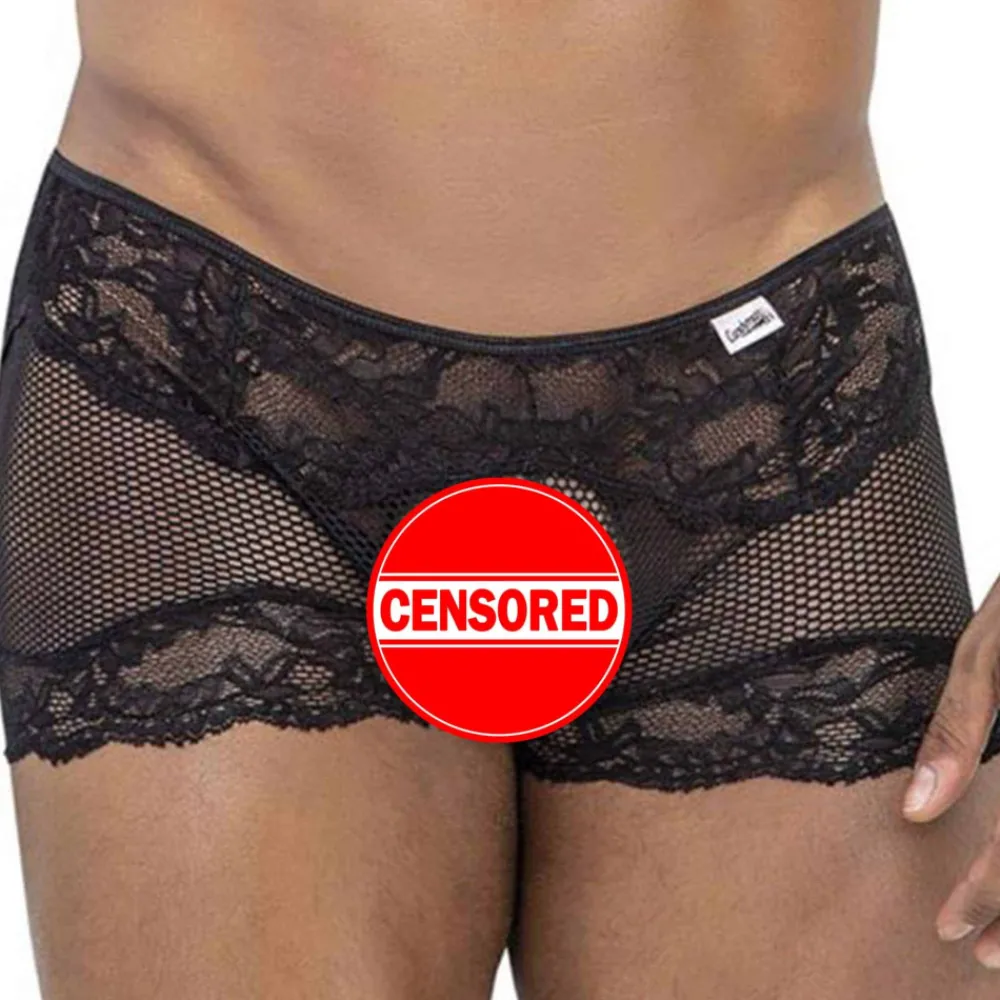 CandyMan Boxers Sexy-Boxer Court Dentelle et Résille Noir