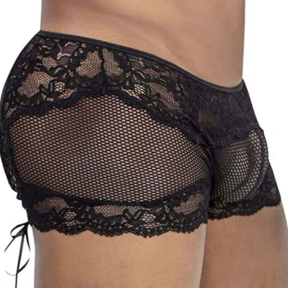 CandyMan Boxers Sexy-Boxer Court Dentelle et Résille Noir