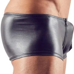 Orion Boxers Sexy-Boxer Court Zip Simili Cuir Noir