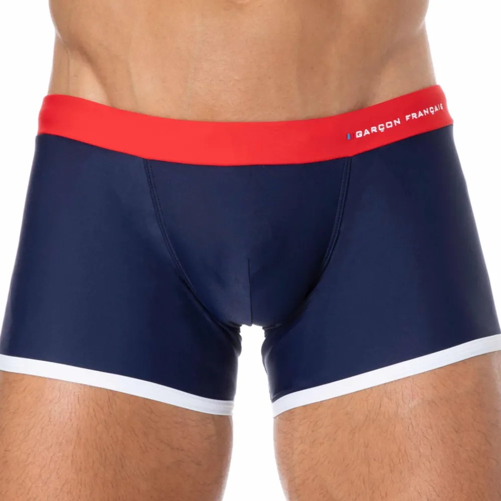 Garçon Français Boxers De Bain-Boxer de Bain Bleu Marine - Rouge - Blanc