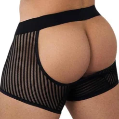 CandyMan Boxers Sexy-Boxer Empty Bottom Résille Rayée Noir