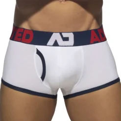 Addicted Shortys|Boxers-Boxer Open Fly Coton Blanc - Bleu Marine