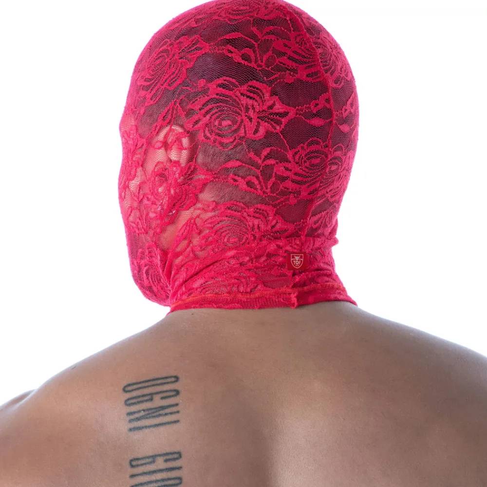 TOF Paris Accessoires Sexy-Cagoule Bouche Ouverte en Dentelle Fluide Rouge