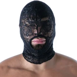 TOF Paris Accessoires Sexy-Cagoule Bouche Ouverte en Dentelle Fluide Noire