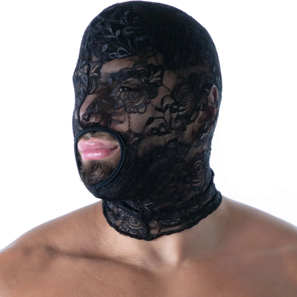 TOF Paris Accessoires Sexy-Cagoule Bouche Ouverte en Dentelle Fluide Noire
