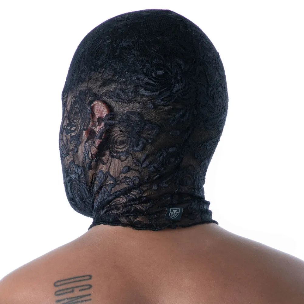 TOF Paris Accessoires Sexy-Cagoule Bouche Ouverte en Dentelle Fluide Noire