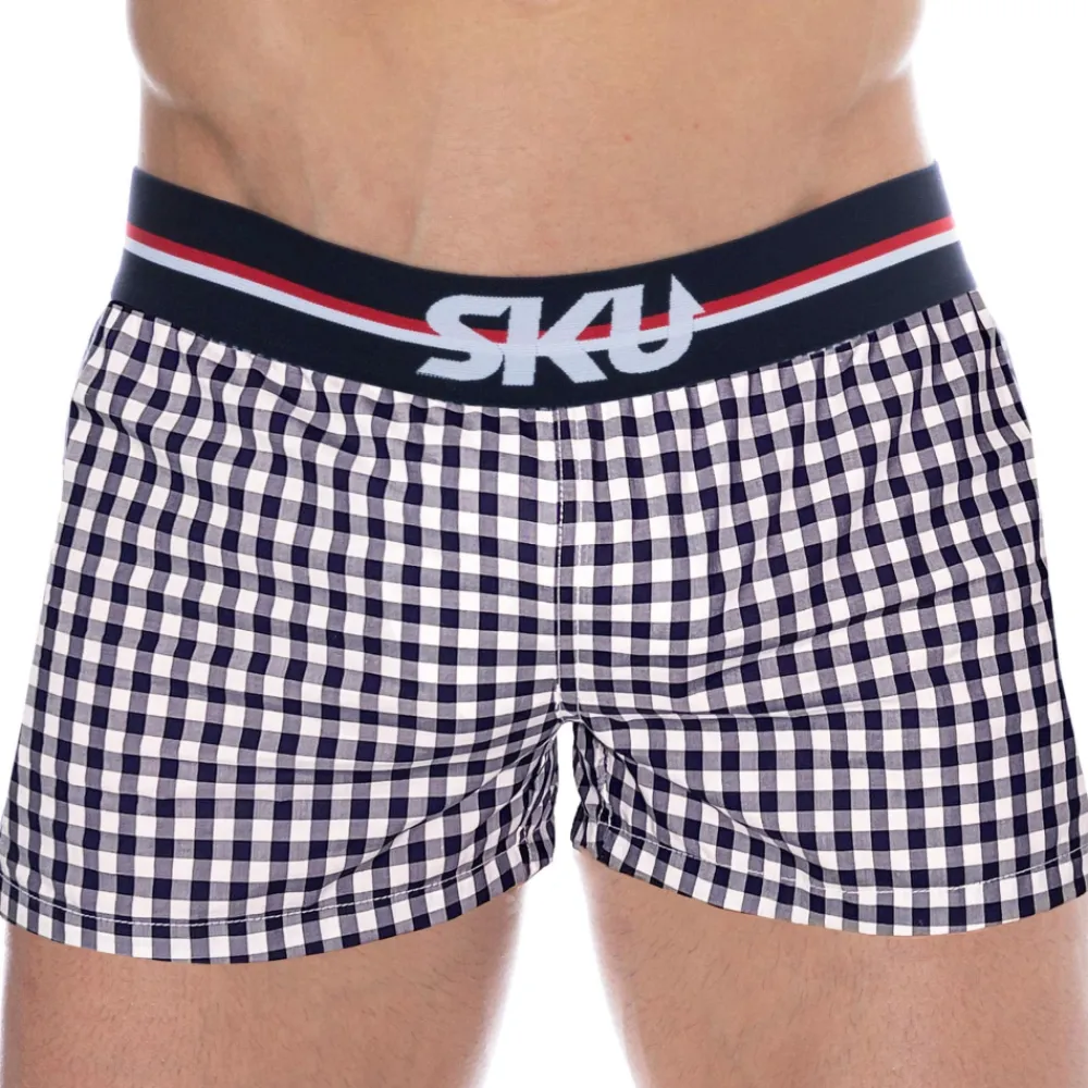 SKU Shorts / Caleçons-Caleçon Coton Vichy Bleu Marine