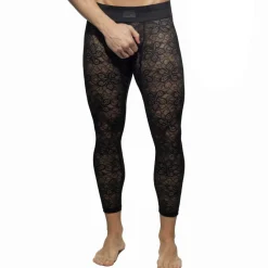 Addicted Tenues Sexy-Caleçon Long Empty Bottom Dentelle Florale Noir