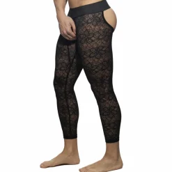 Addicted Tenues Sexy-Caleçon Long Empty Bottom Dentelle Florale Noir