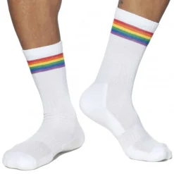 Addicted Chaussettes-Chaussettes AD Rainbow Blanches