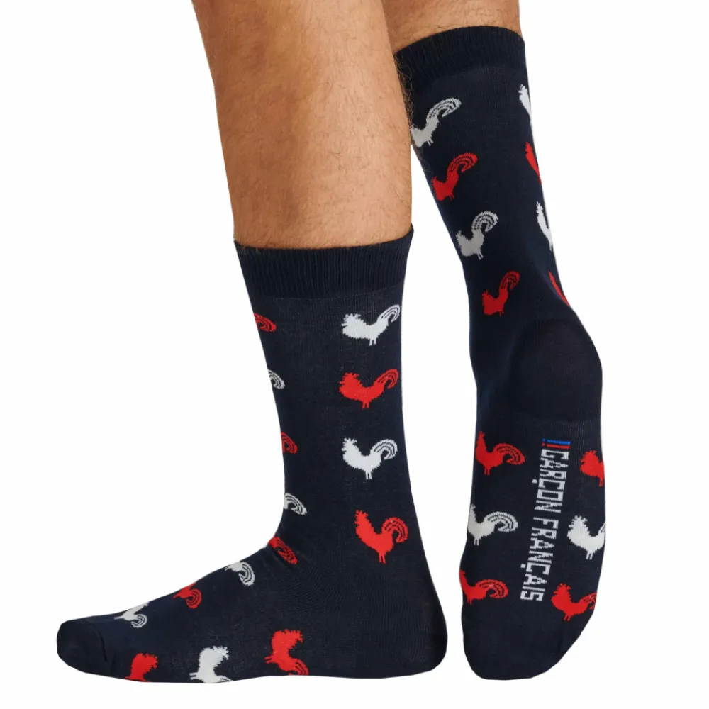 Garçon Français Chaussettes-Chaussettes Coq Gaulois Bleu Marine