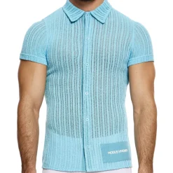 Modus Vivendi Chemises / Polos-Chemise Striped Crochet Bleu Clair