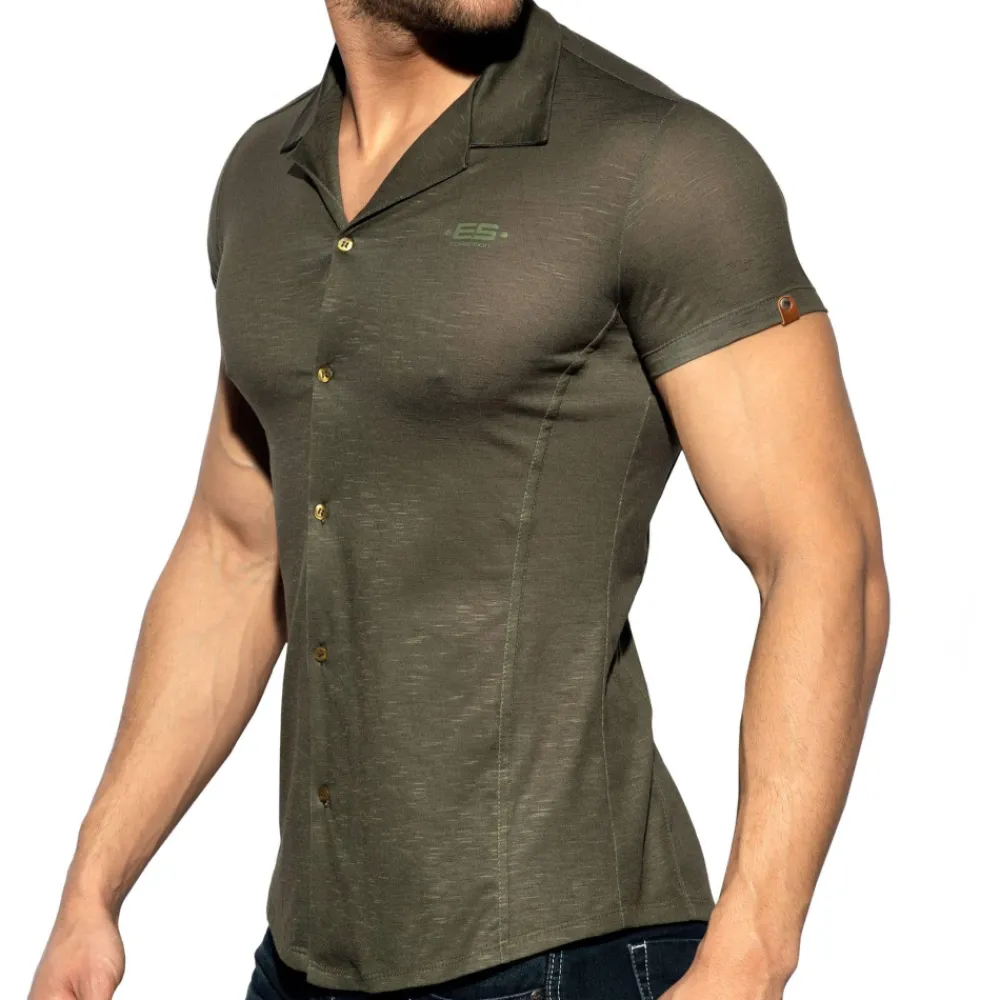 ES Collection Chemises / Polos-Chemisette Slim Fit Microfibre Vert Kaki