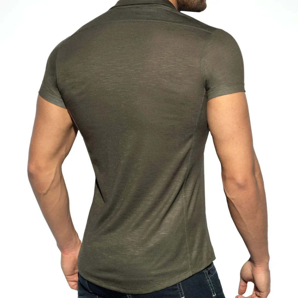 ES Collection Chemises / Polos-Chemisette Slim Fit Microfibre Vert Kaki