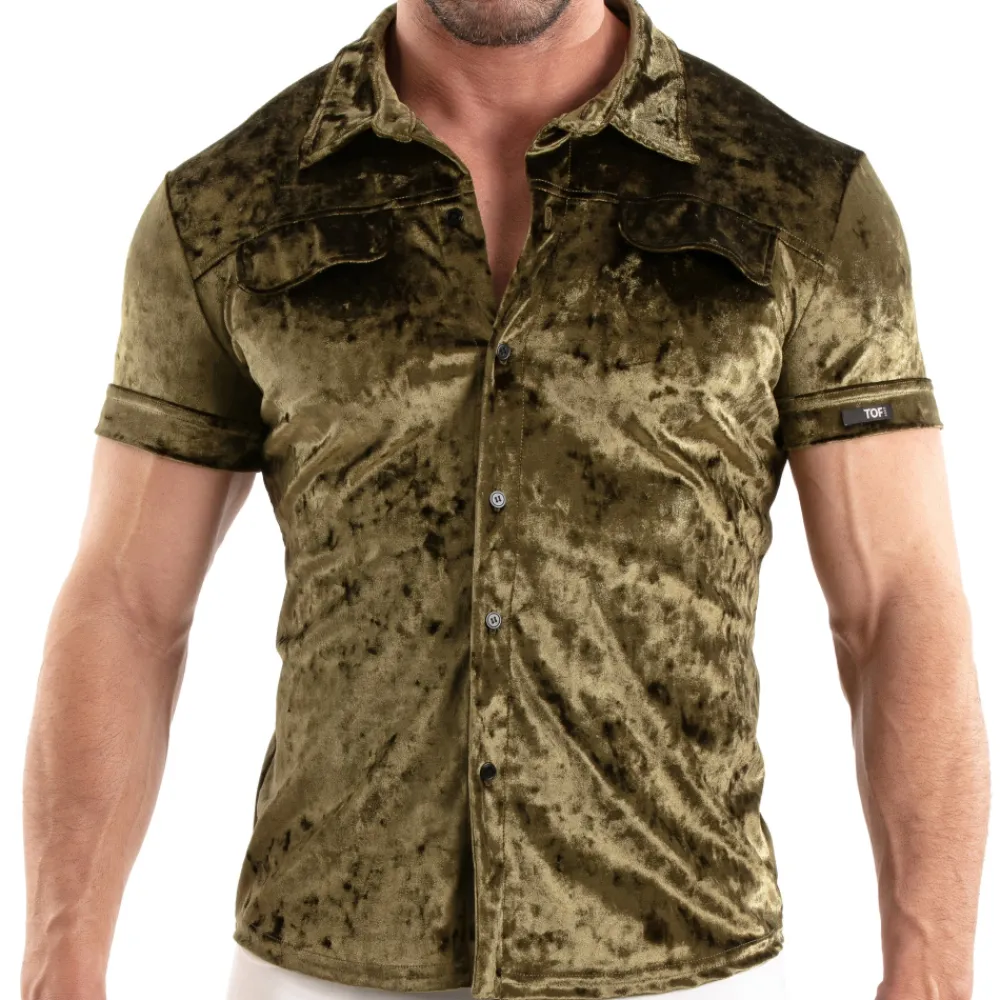TOF Paris Chemises / Polos-Chemisette Velours Froissé Kaki