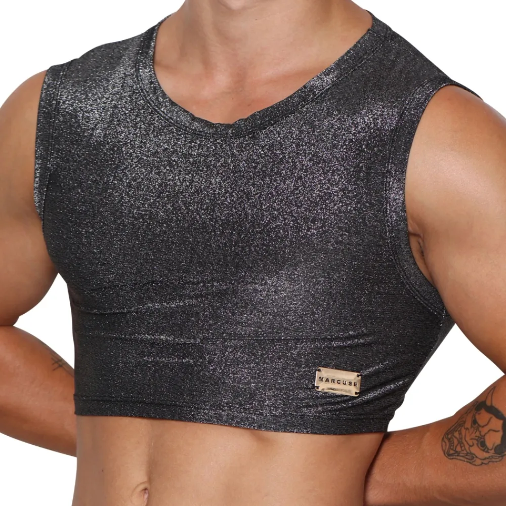 Marcuse Tenues Sexy|Débardeurs-Crop Top Glisten Noir - Argent