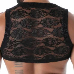 TOF Paris Tenues Sexy-Crop Top Zippé en Dentelle Fluide Noir