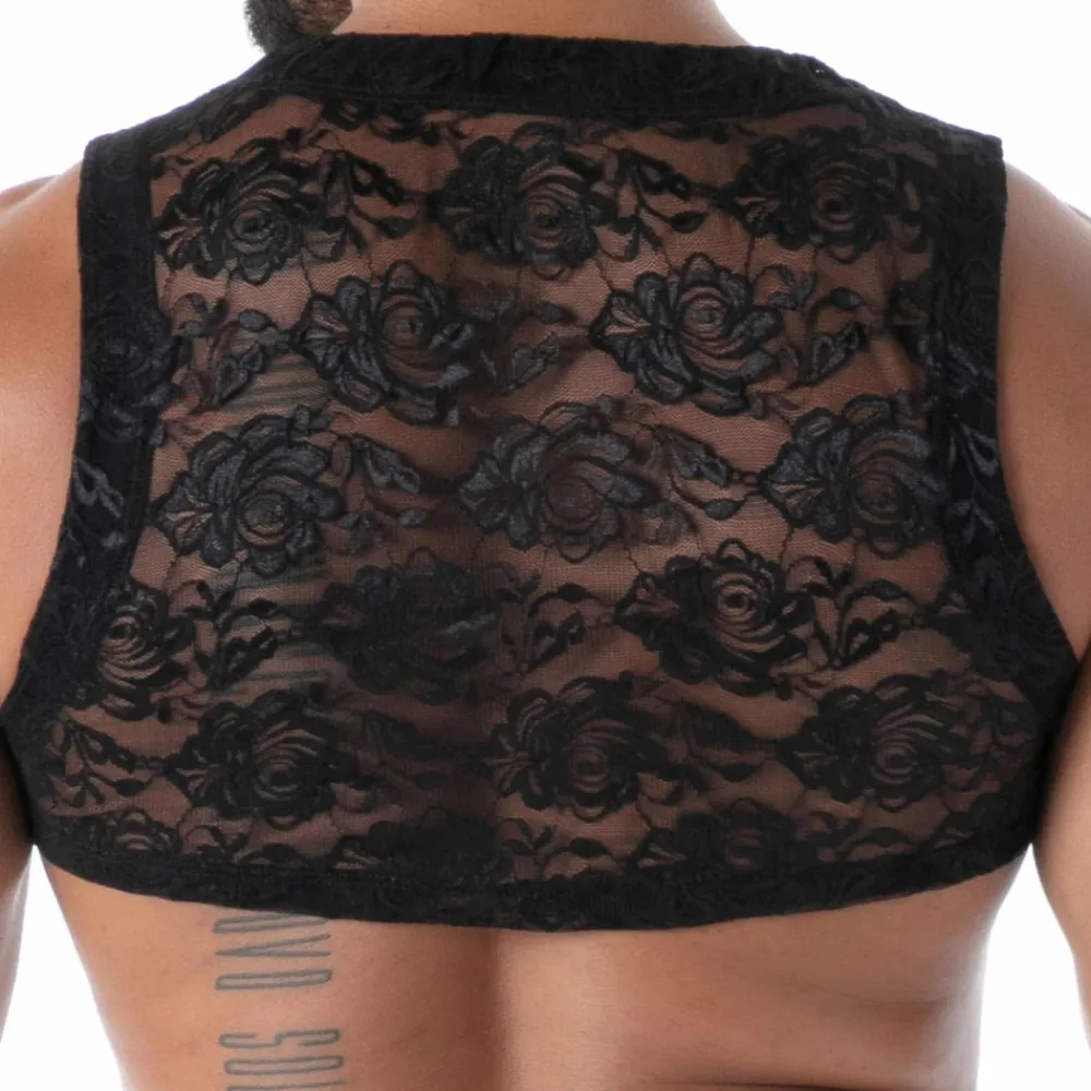 TOF Paris Tenues Sexy-Crop Top Zippé en Dentelle Fluide Noir