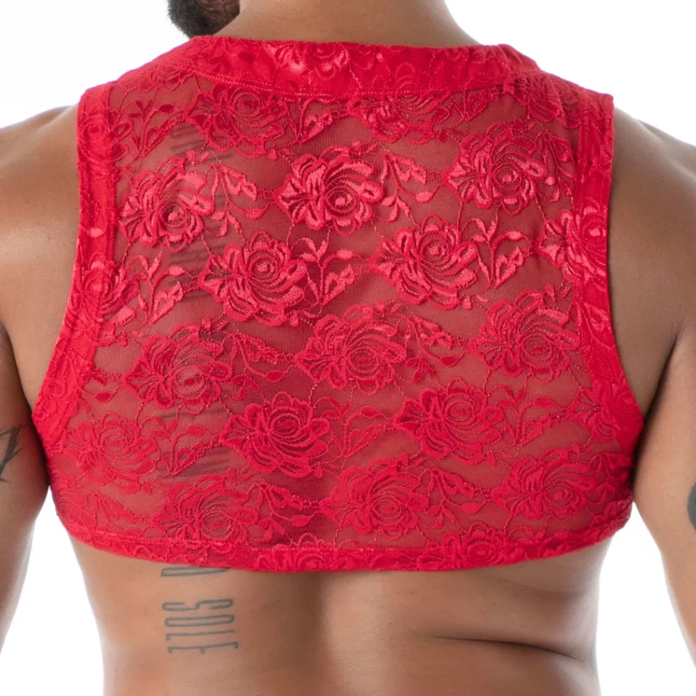 TOF Paris Tenues Sexy-Crop Top Zippé en Dentelle Fluide Rouge