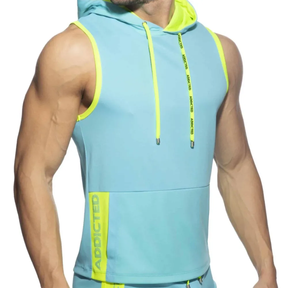 Addicted Débardeurs-Débardeur à Capuche AD Bleu Turquoise