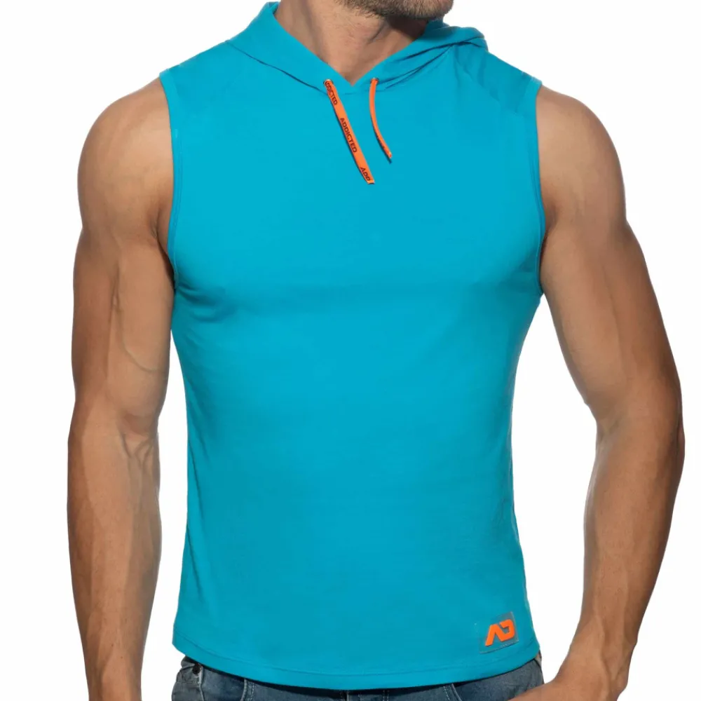 Addicted Débardeurs-Débardeur à Capuche Bande Logo Bleu