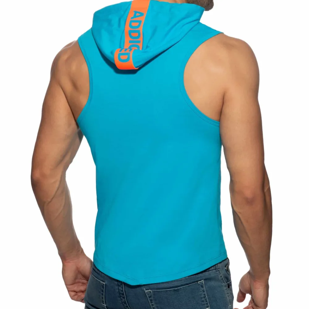 Addicted Débardeurs-Débardeur à Capuche Bande Logo Bleu