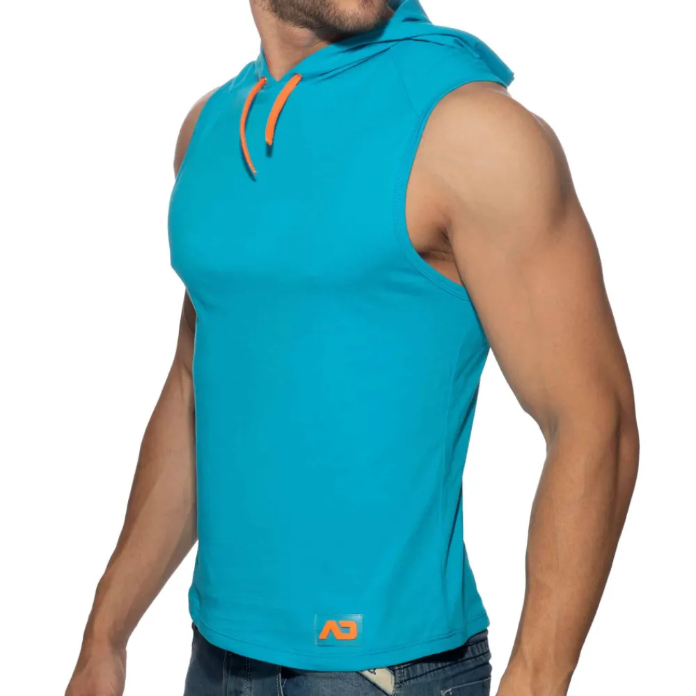 Addicted Débardeurs-Débardeur à Capuche Bande Logo Bleu