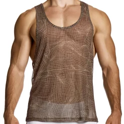 Modus Vivendi Débardeurs-Débardeur Abstract Résille Marron