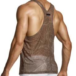 Modus Vivendi Débardeurs-Débardeur Abstract Résille Marron