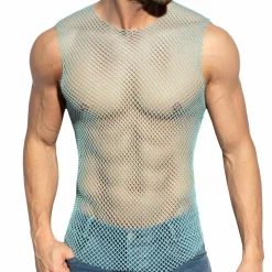 ES Collection Tenues Sexy|Débardeurs-Débardeur Beachy Résille Bleu Ciel