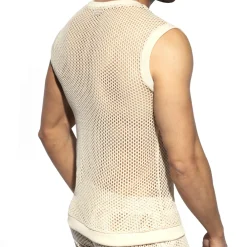 ES Collection Débardeurs-Débardeur Col V Crochet Beige